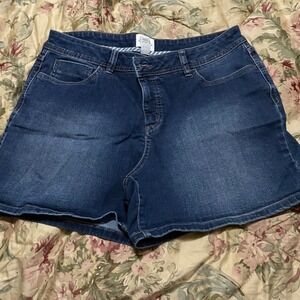 St Johns Bay Womens Denim Shorts Blue Size 14 Distressed Pockets